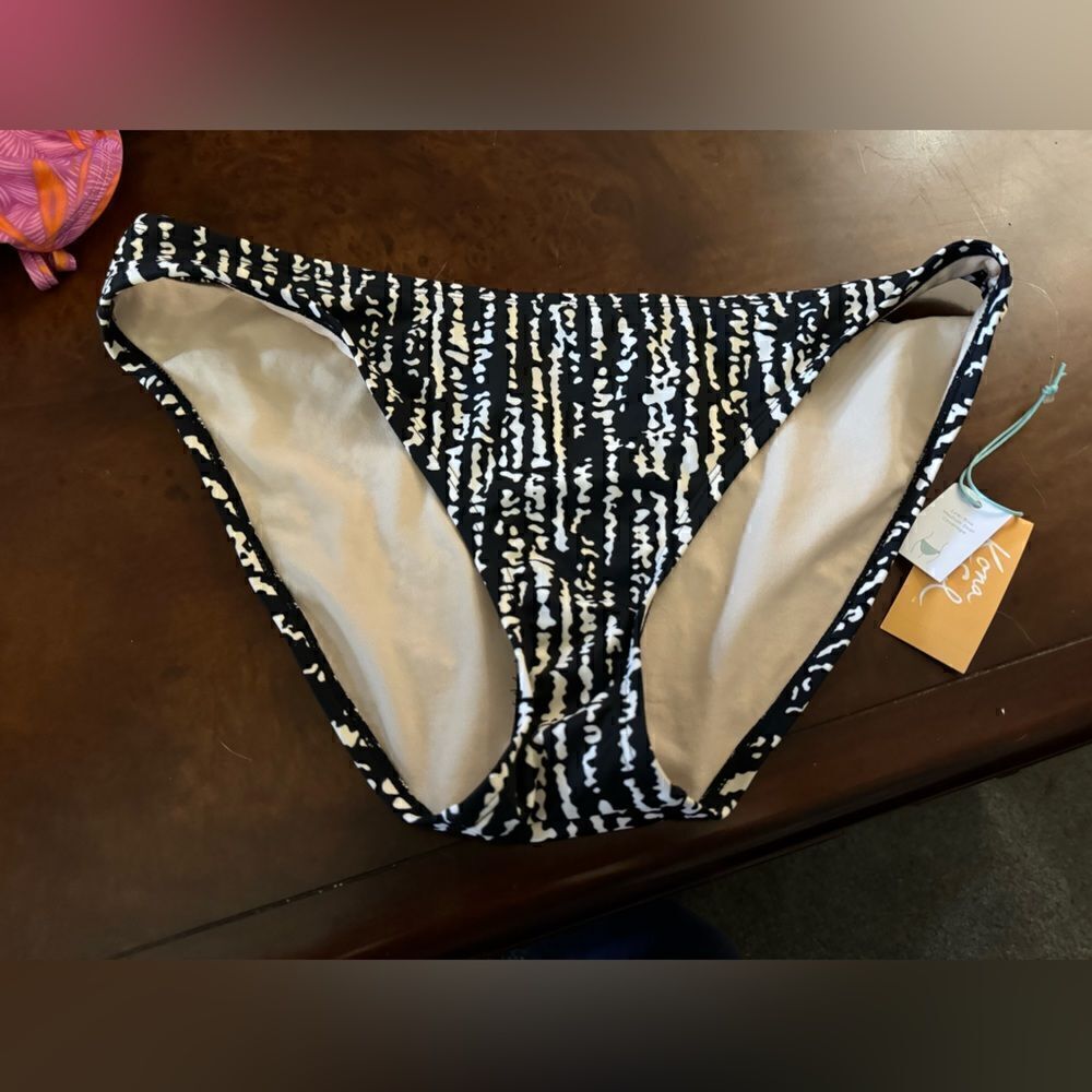 Kona Sol Black White Speckle Medium Coverage Bikini Bottom NWT Size L